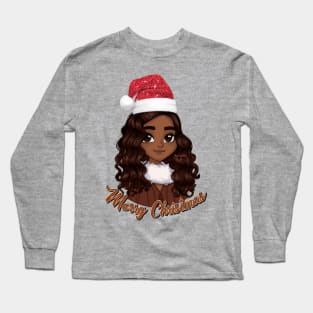 Black Girl Santa, Black Mrs Santa Claus, African American Santa, Merry Christmas Long Sleeve T-Shirt